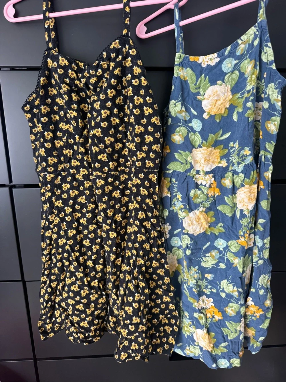 art class Girls Floral Tank Dresses in Black & Blue